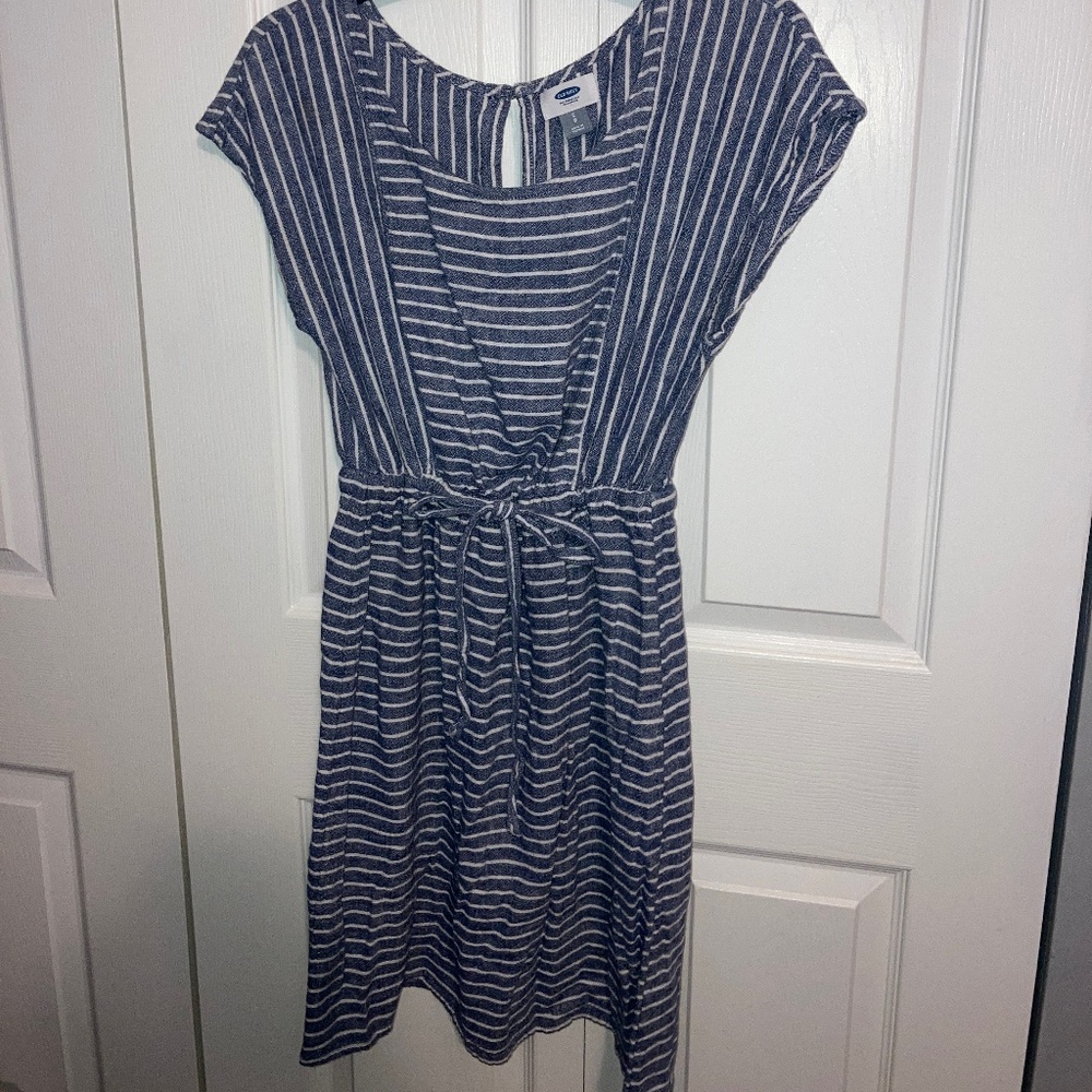 FINAL DROP🚨 Old Navy Womens Blue and White Striped Linen Summer Sun Dress